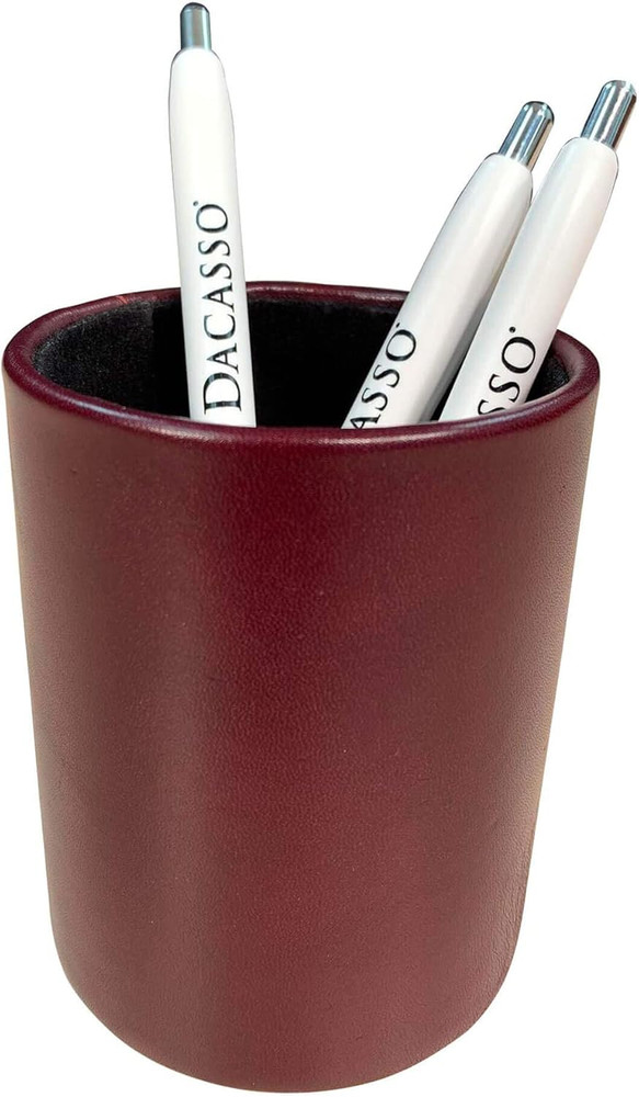 Burgundy Leather round Pencil Cup