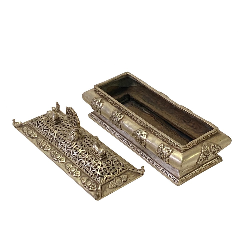 Chinese Tibetan Silver Color Rectangular Shape Incense Burner Display ws3311