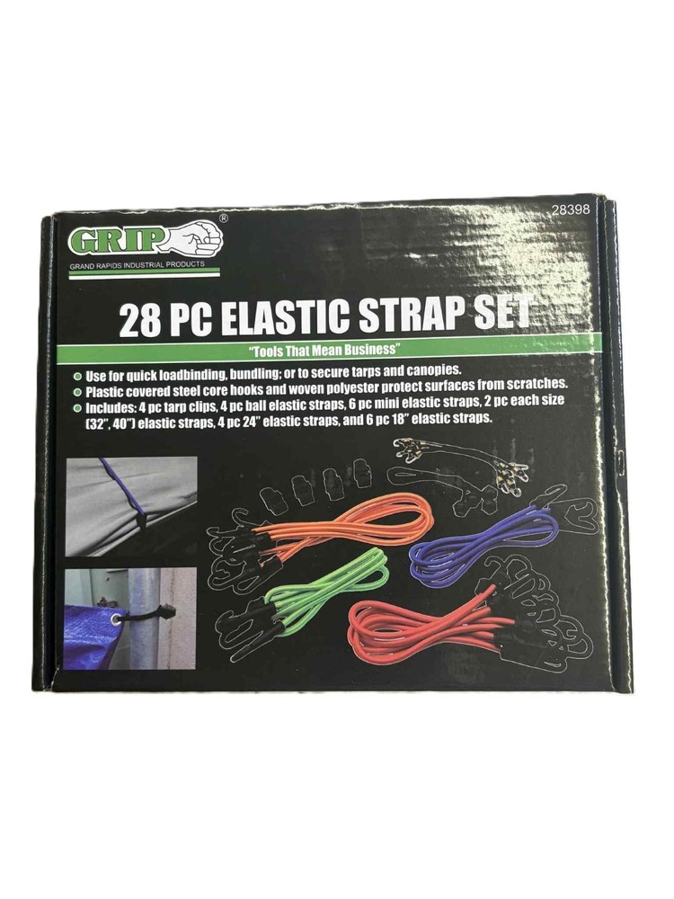 Grip 28pc Elastic Strap Set Tarp Clips Load Binding Bundling Canopy 28398