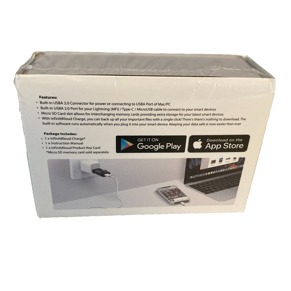 InfinitiKloud Charge USB Drive NEW Compatible with Pc Mac Android IOS Devices