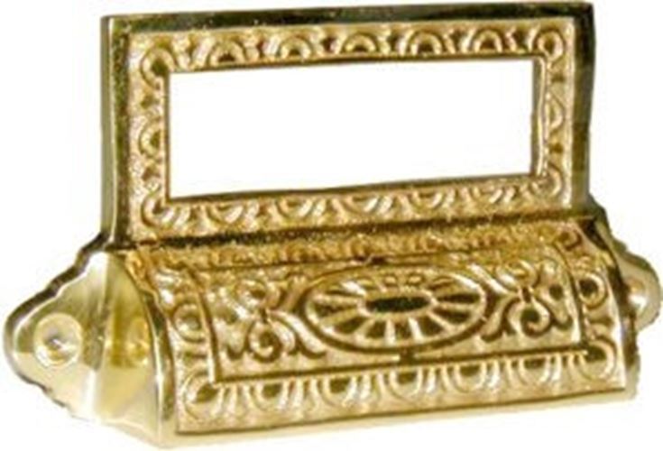 3-5/8" Victorian Style Bin Pull with Cardholder Cast Brass