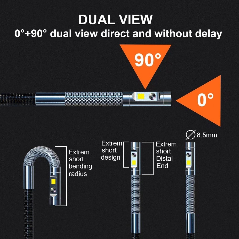 Advanced 1080P Dual Lens Articulating Endoscope with 5" Display & Flex Cable