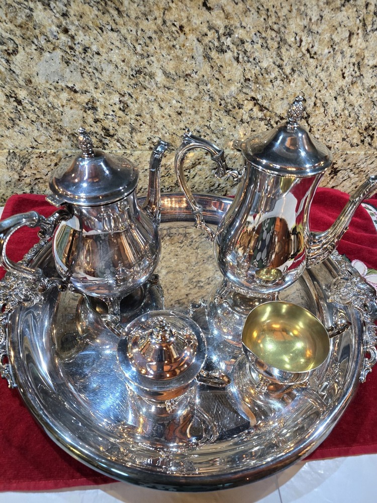 5-pc set Wallace Baroque silver plate tea set and coffee service