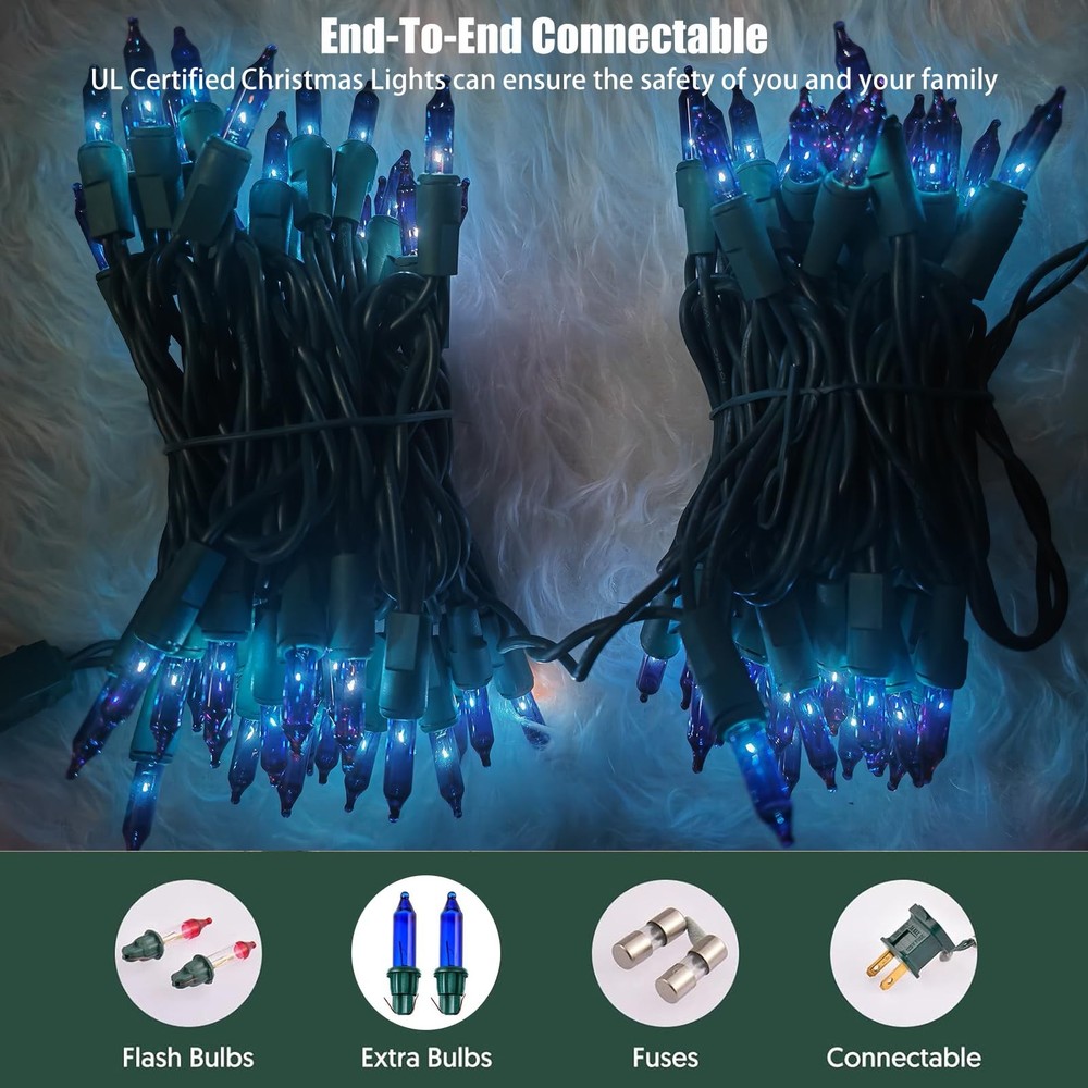 HISHINY Christmas Lights 100 Count Blue Tree String 21feet,