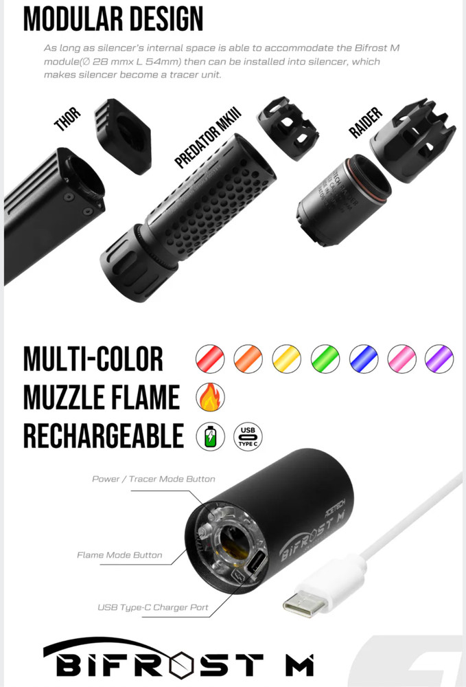 AceTech RAIDER w BiFrost module Muzzle flash Airsoft Tracer unit LED USB-C