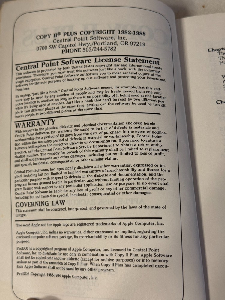 COPY II PLUS Central Point Software Apple II DOS utilities vintage manual