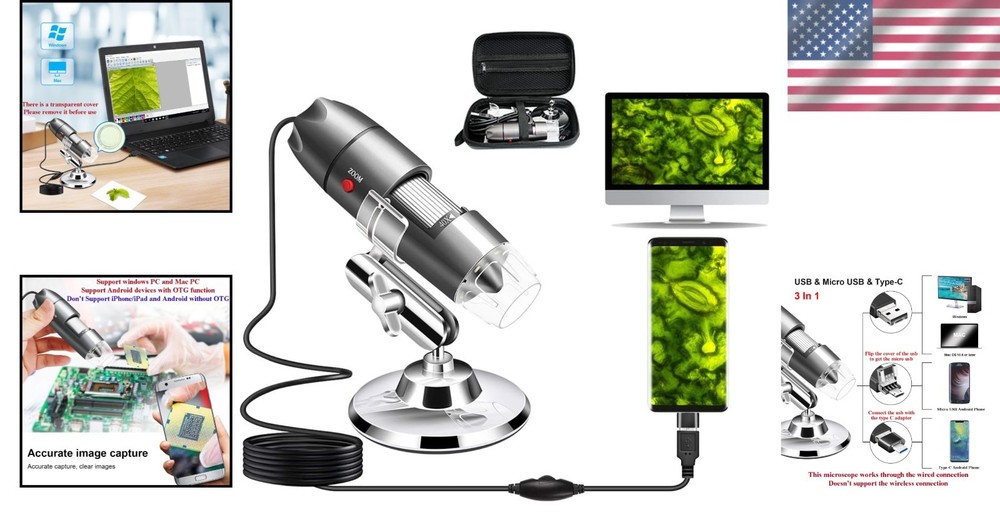 Compact USB Microscope with Stand & Carrying Case, Perfect for Student Use