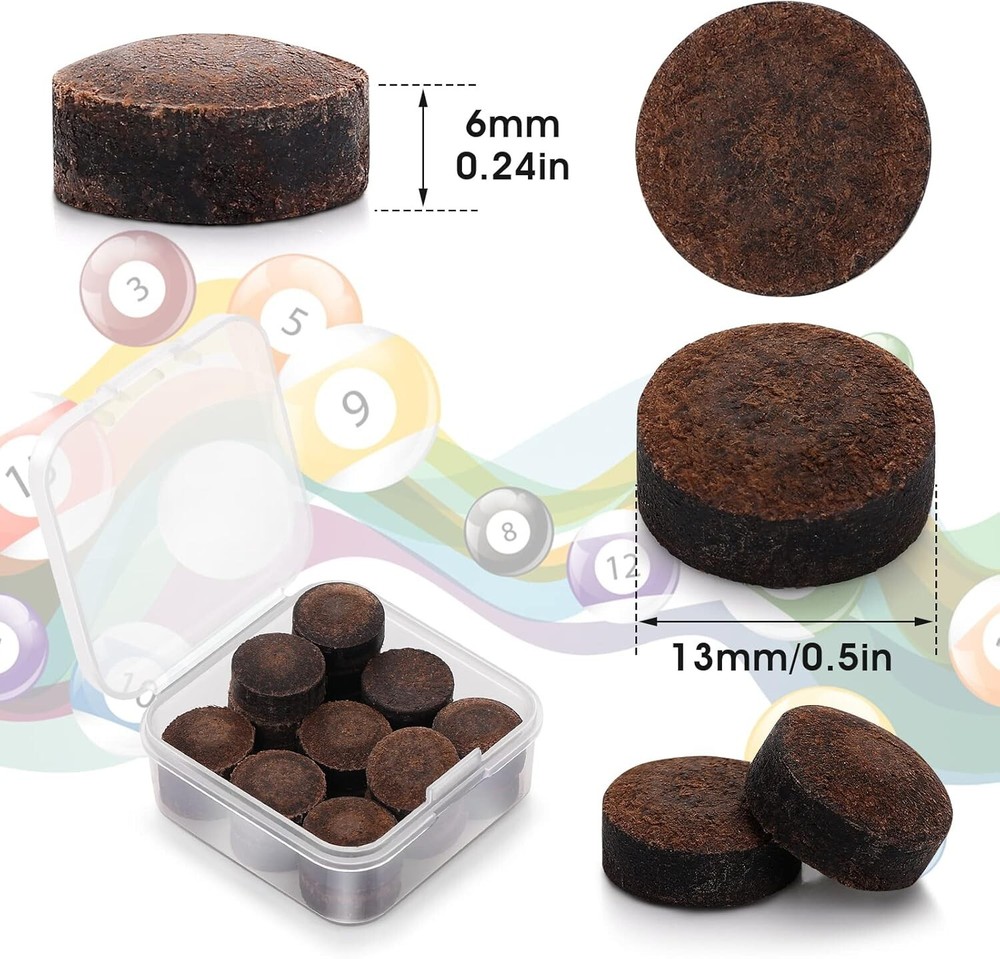 20-Pack 13mm Billiard Pool Cue Tips Replacement Kit - Brown Leather