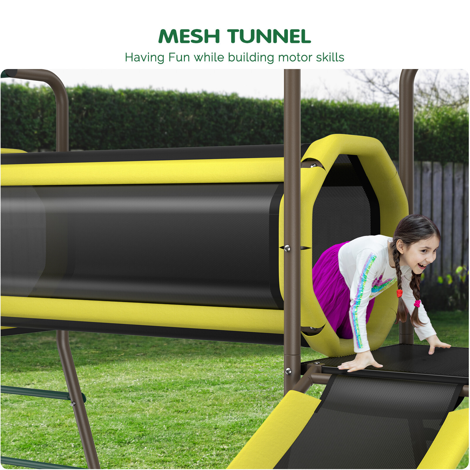 Metal Swing Set Playground Set with 2 Swing, Monkey Bar, Climbing Ladder & Slide