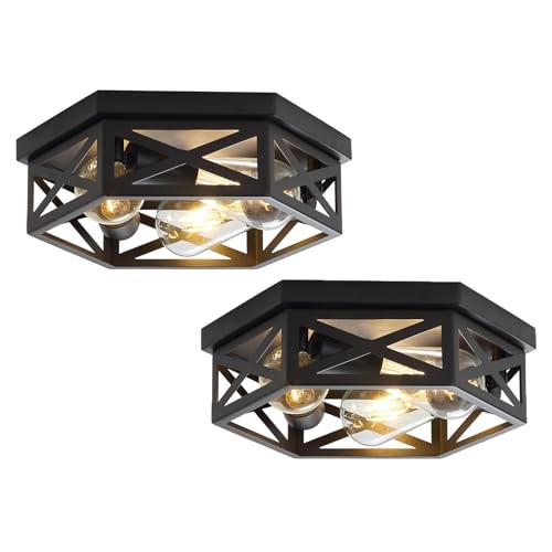 13 inch Flush Mount Ceiling Light Fixture,3-Light Hallway Light 2 pack Black