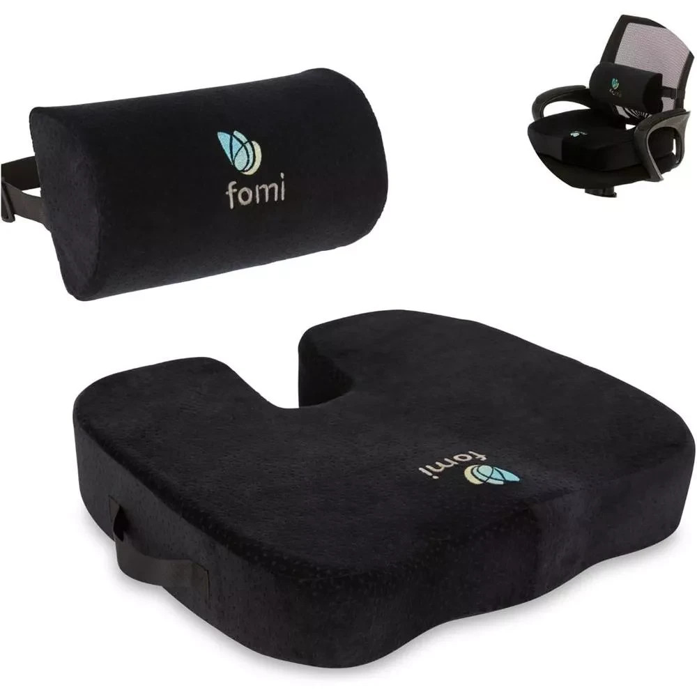 FOMI Extra Thick Coccyx Seat Cushion & Back Support Combo Memory Foam