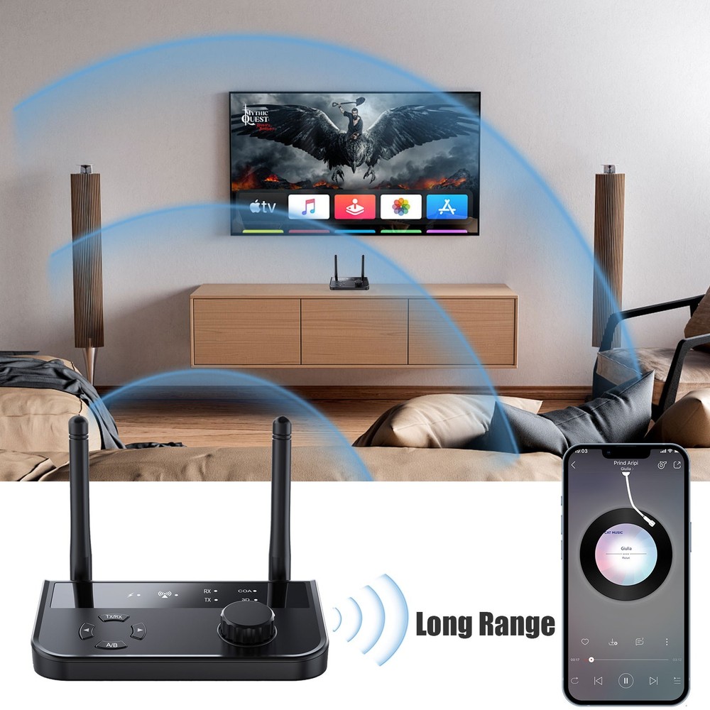 Bluetooth 5.3 Transmitter Receiver Long Range For TV Home Stereo Audio Adapter