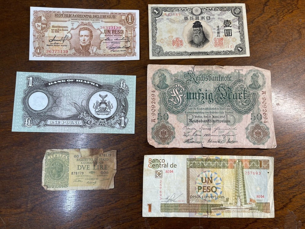 Early Assorted World Foreign 6 Banknotes Lot