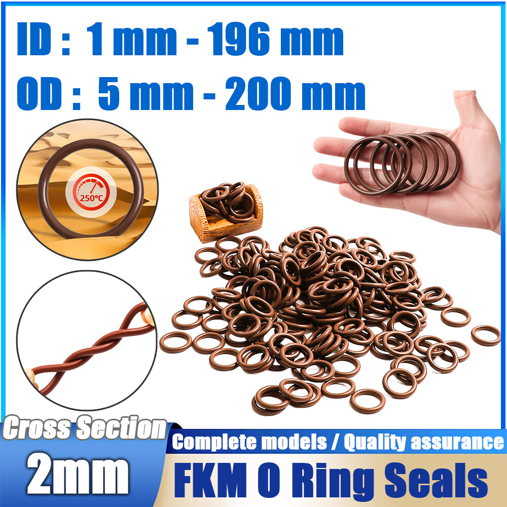 Metric Vitons™ FKM Rubber O-Rings 2mm Cross Section 1mm-196mm ID , 5mm-200mm OD