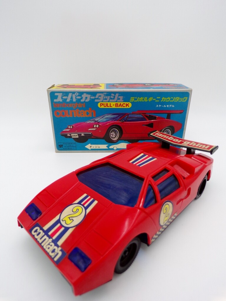 Vintage 70's T.P.S Japan Plastic Pull Back Lamborghini Countach NOS Nomura Toys