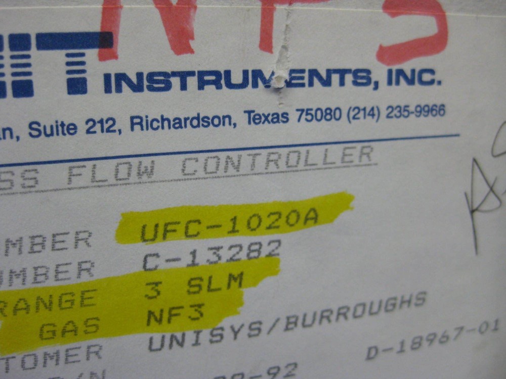 Unit UFC-1020A Mass Flow Controller, NF3, 3 SLM, Refurbished