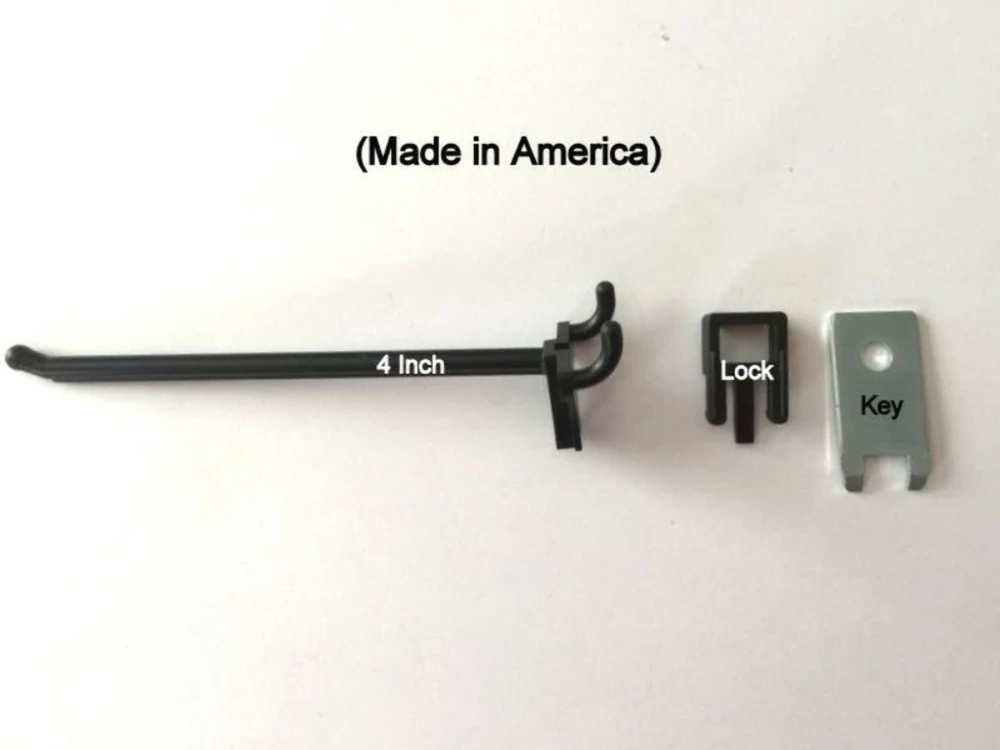 (250 PACK) 4 Inch Locking Black Plastic Pegboard Peg Hooks (250 Locks, 12 Keys)