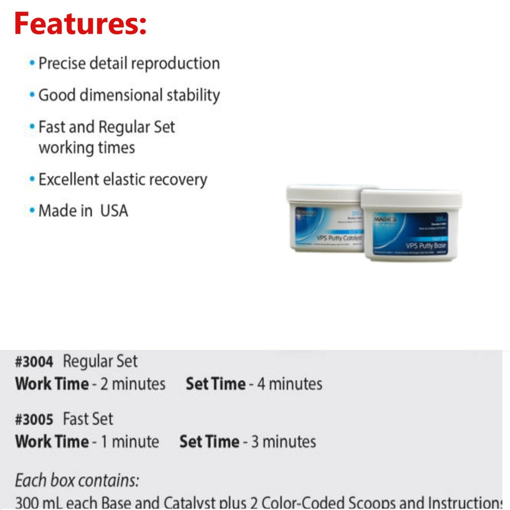 Dental VPS Putty Regular Set VPS Impression Material Base Catalyst 600 ml, USA