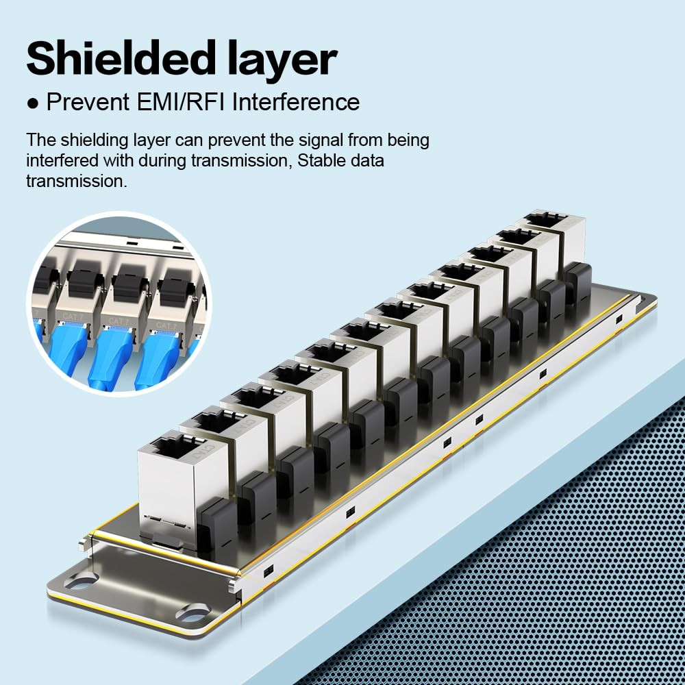 12 Port Patch Panel CAT7 Keystone Patch Panel Wall Mount 10 Inch Bracket Incl...