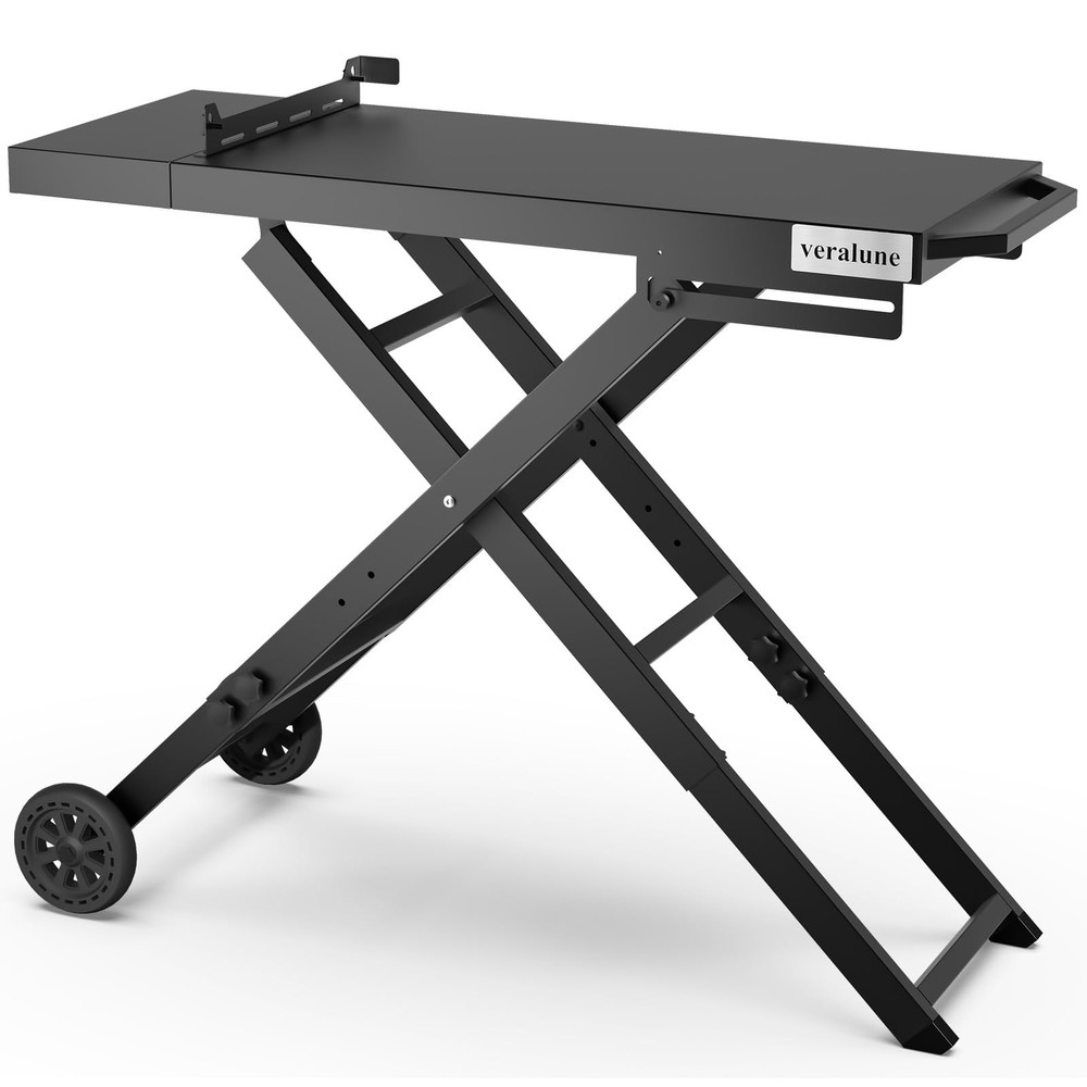 Folding Grill Table, Outdoor Prep Table with 2 Wheels, Adjustable Height Port...