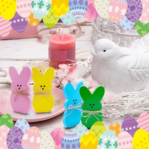 Easter Decorations 4PCS Easter Wooden Bunny Table Pink/Yellow/Blue/Green
