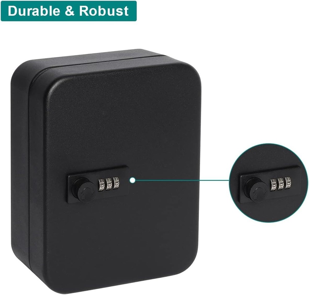 Key Box with Combination Lock Wall Mount Secure Key Organizer 20 Hooks