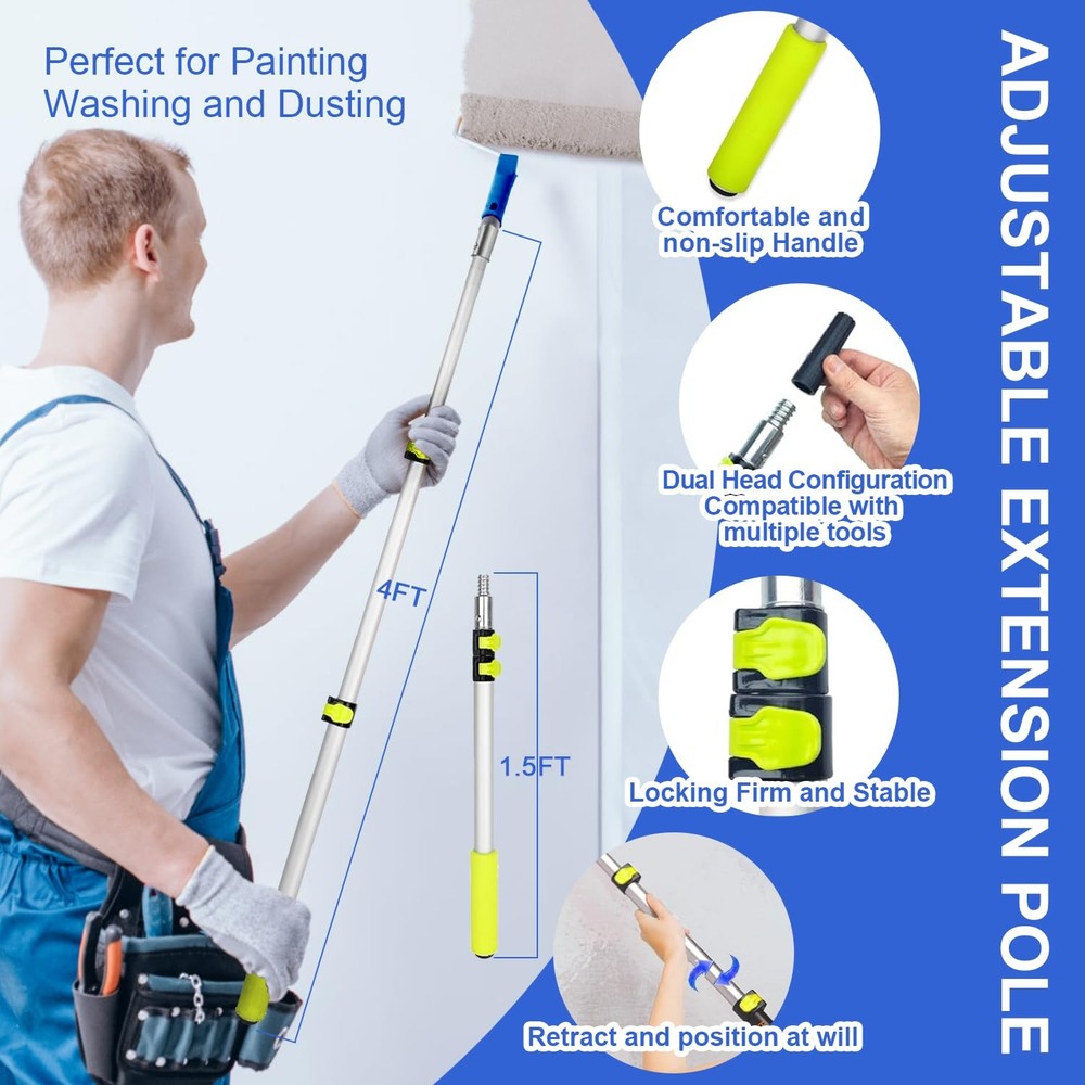27 PCS Paint Roller Kit with Extension Pole, 4" & 9" Rollers, Blue