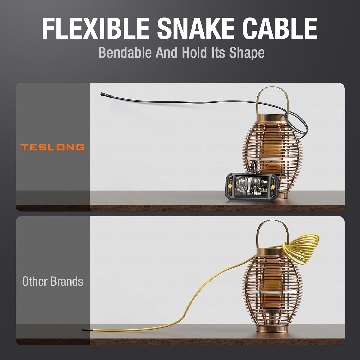 Teslong Dual Lens Endoscope Mechanic Borescope Inspection Camera Flexible 16.5FT