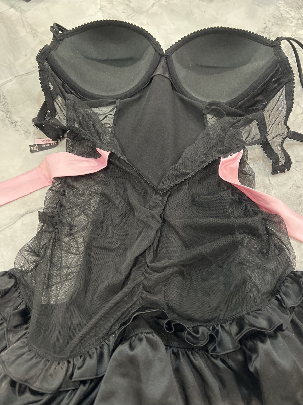 Vintage Y2K Victoria Secret Sexy Little Things Ruffle Bustier Black & Pink 36D