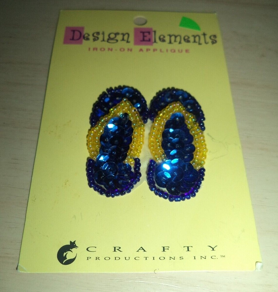 Design Elements Sequin Beaded Blue Flip Flops Iron-On Applique
