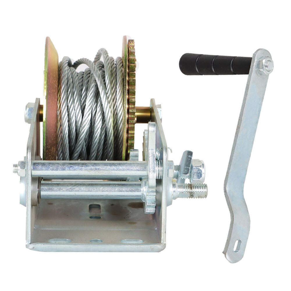 3500lbs Dual Gear Hand Winch Hand Crank Manual Boat ATV RV Trailer Cable