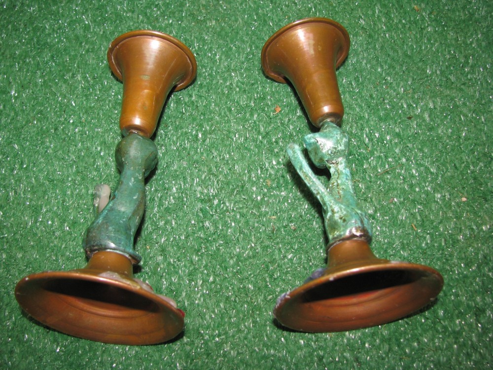 Vintage Copper Candle Holders cats