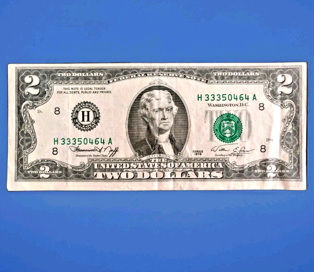1976 Bicentennial Miscut/Misaligned Error $2 Bill, Lightly Circulated, Nice