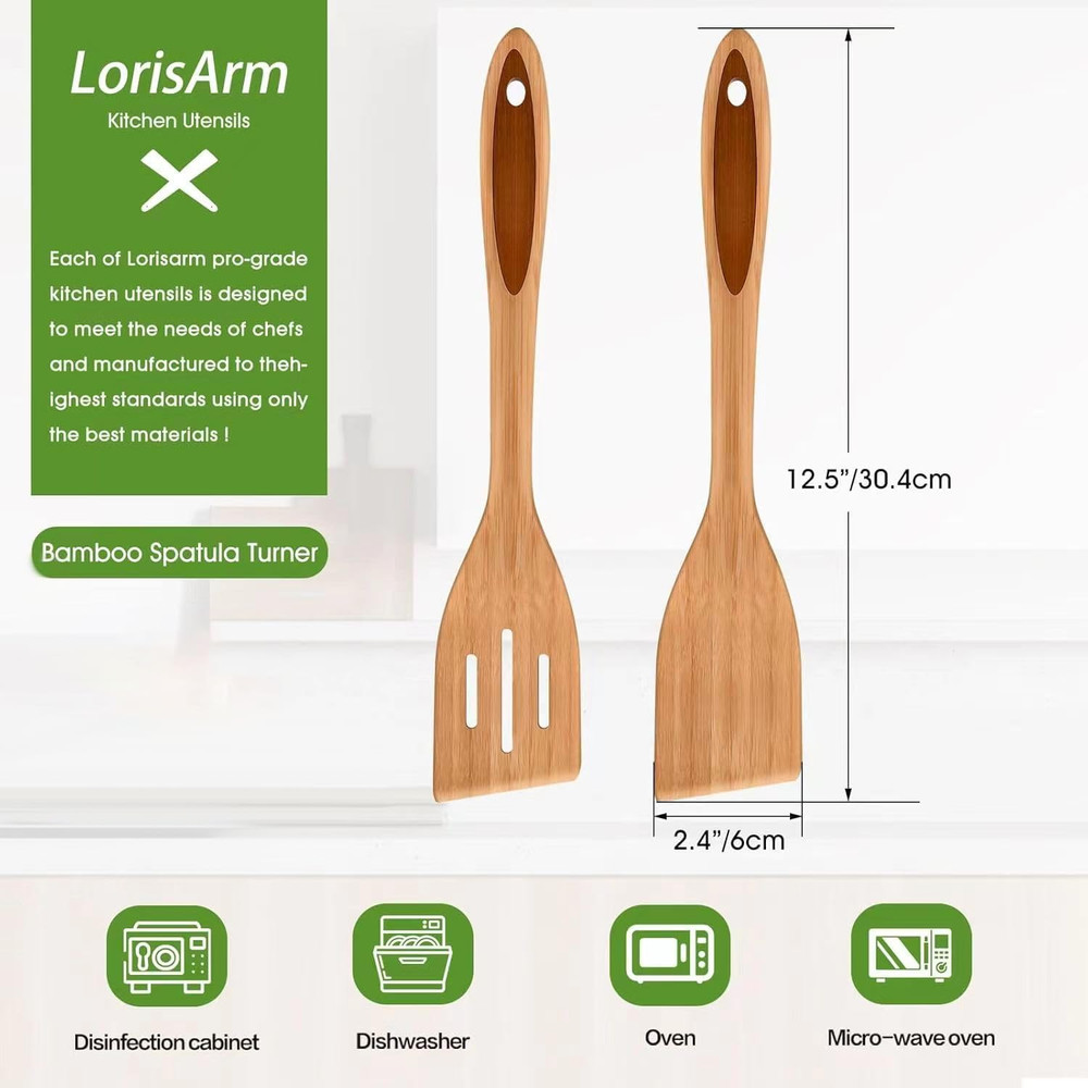 12" Inch Bamboo Spatula Turner, Solid Kitchen Spatula Turner, Egg Scraper,