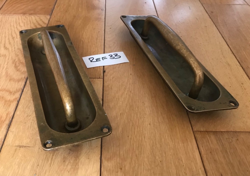 Vintage Brass Recessed Handles Door Pulls Solid Cast Antique Brass Rare - Ref 33
