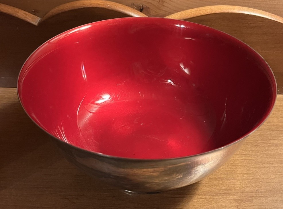 Vintage Reed & Barton Silverplate & Red Enamel Serving Revere Style Bowl 104