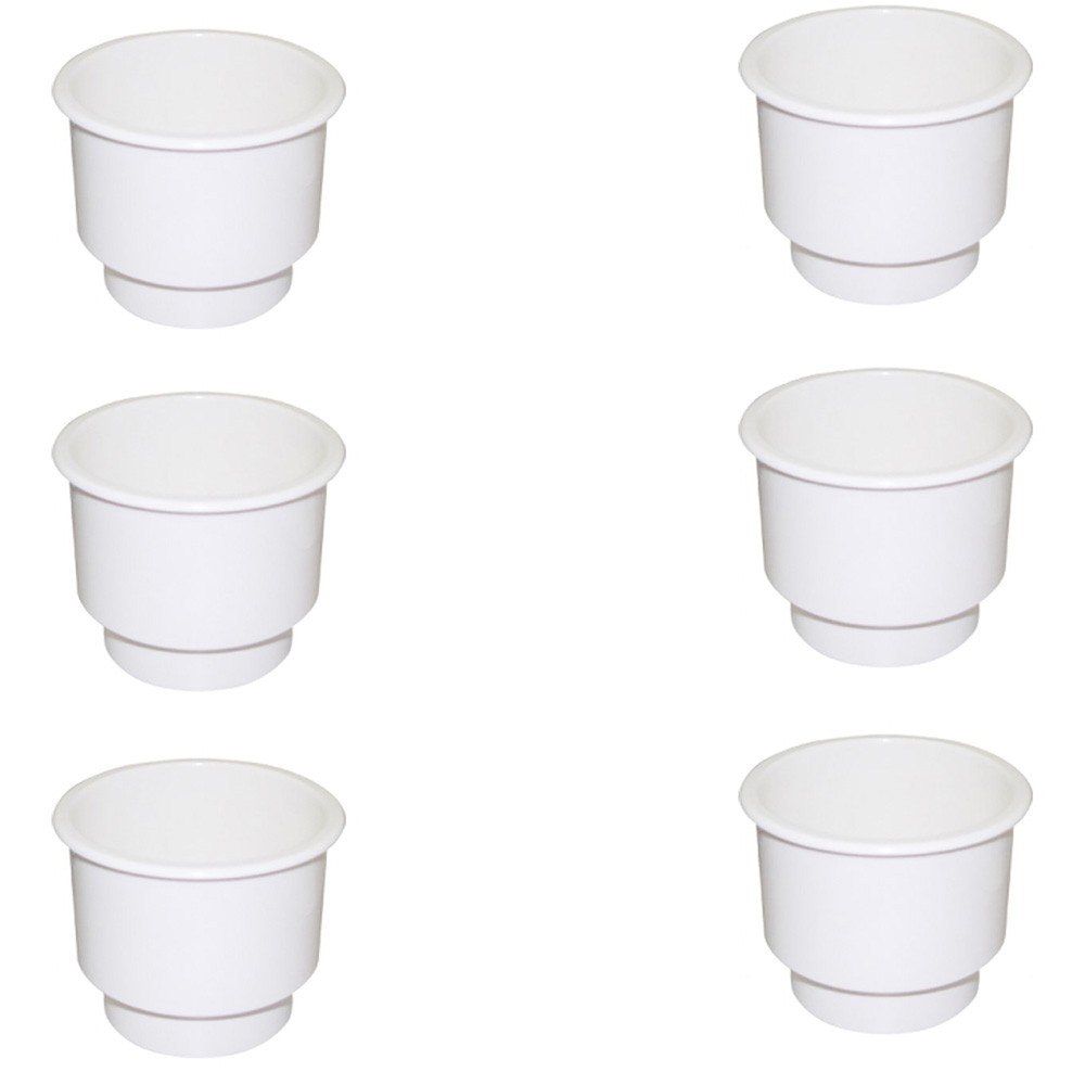 Six New White, Plastic, Two-Tiered Cup-Holder With Drain Hole Used For Boats, RV