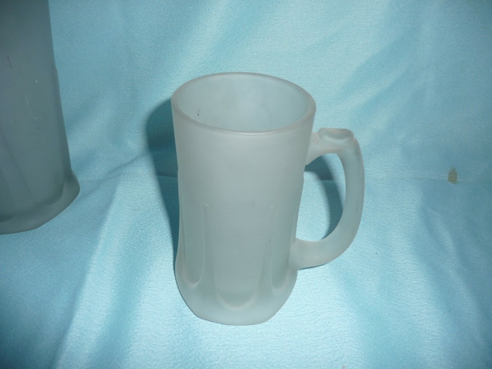 Frosted Glass Pitcher and Two Mugs