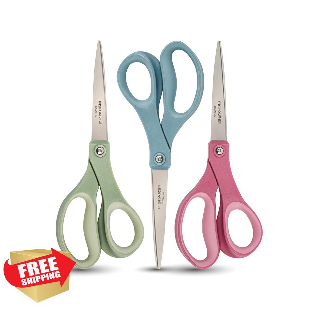Fiskars 8'' Comfort Grip Titanium Scissors Multipurpose 3-Pack Multicolor