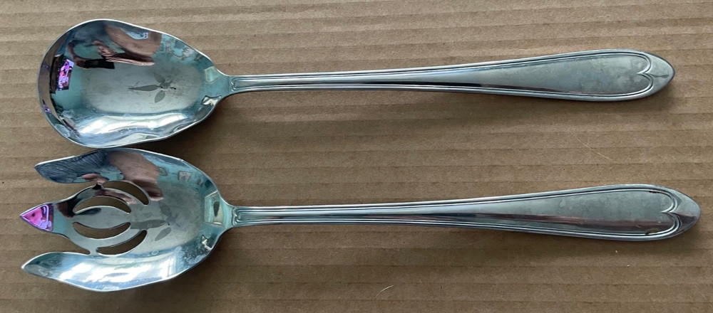 Vintage 1999 REED & BARTON Oval Thread Salad Serving Set 2pcs