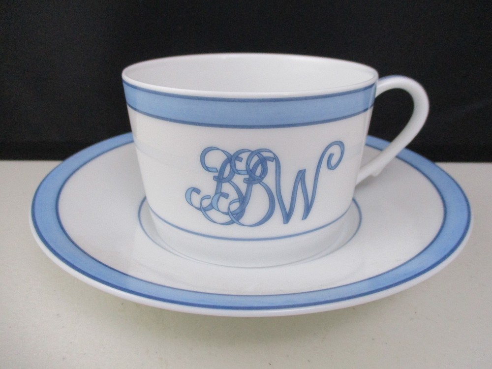 RAYNAUD TROPIC CUP & SAUCER - Monogram - BBW - 2 1/4" 0509D