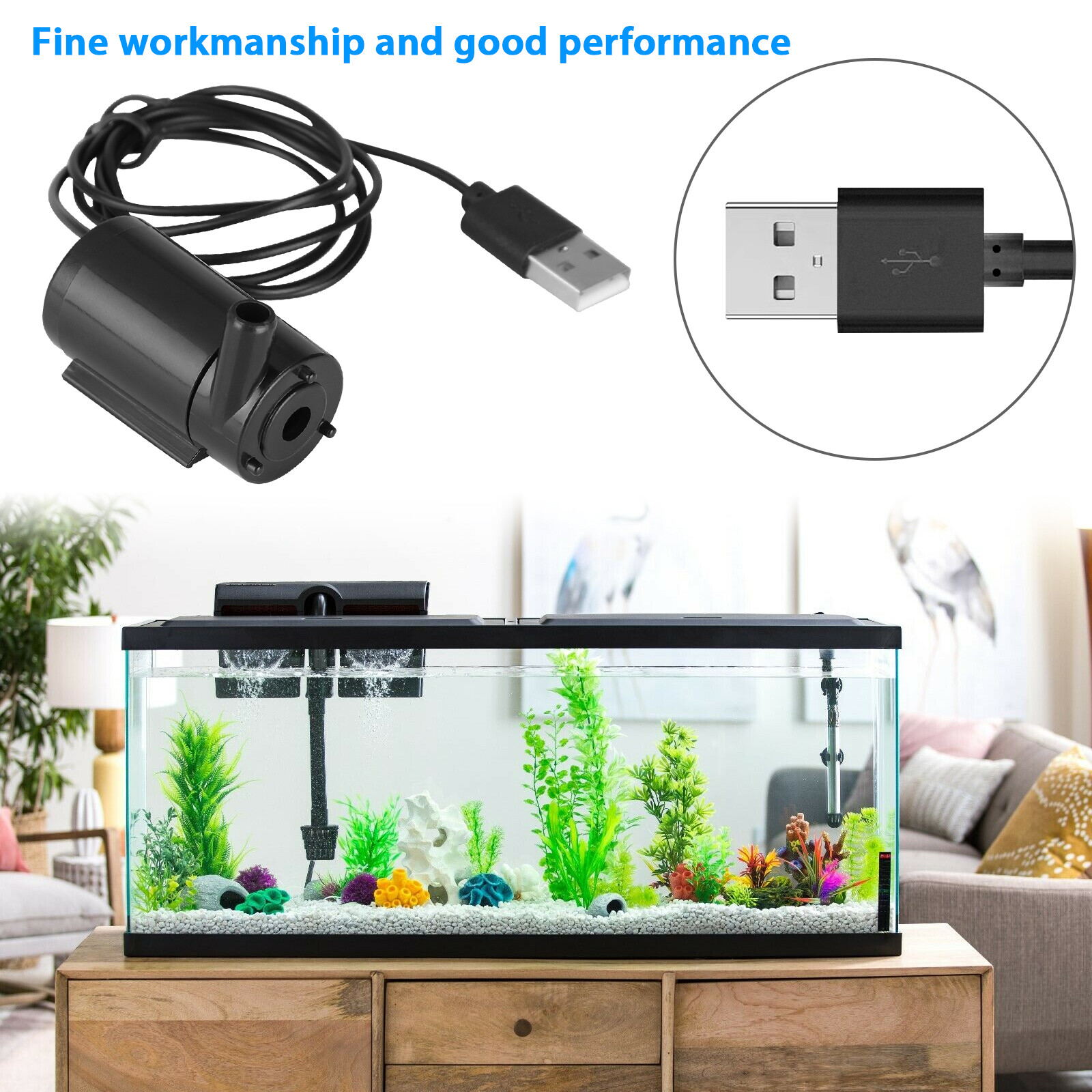 USB 5V Mini Mute Submersible Water Pump for Garden Fountain