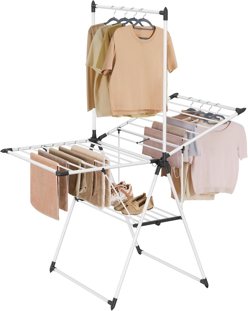 Clothes Drying Rack W/ Sock Clips Metal Laundry Rack Foldable Space-Saving