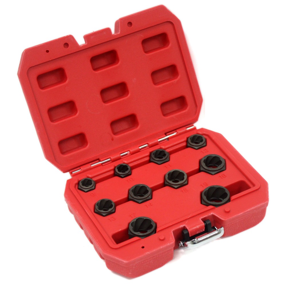 10pc Low Profile 9 - 19mm Damaged Broken Rounded Stud Nut Bolt Remover Twist Set
