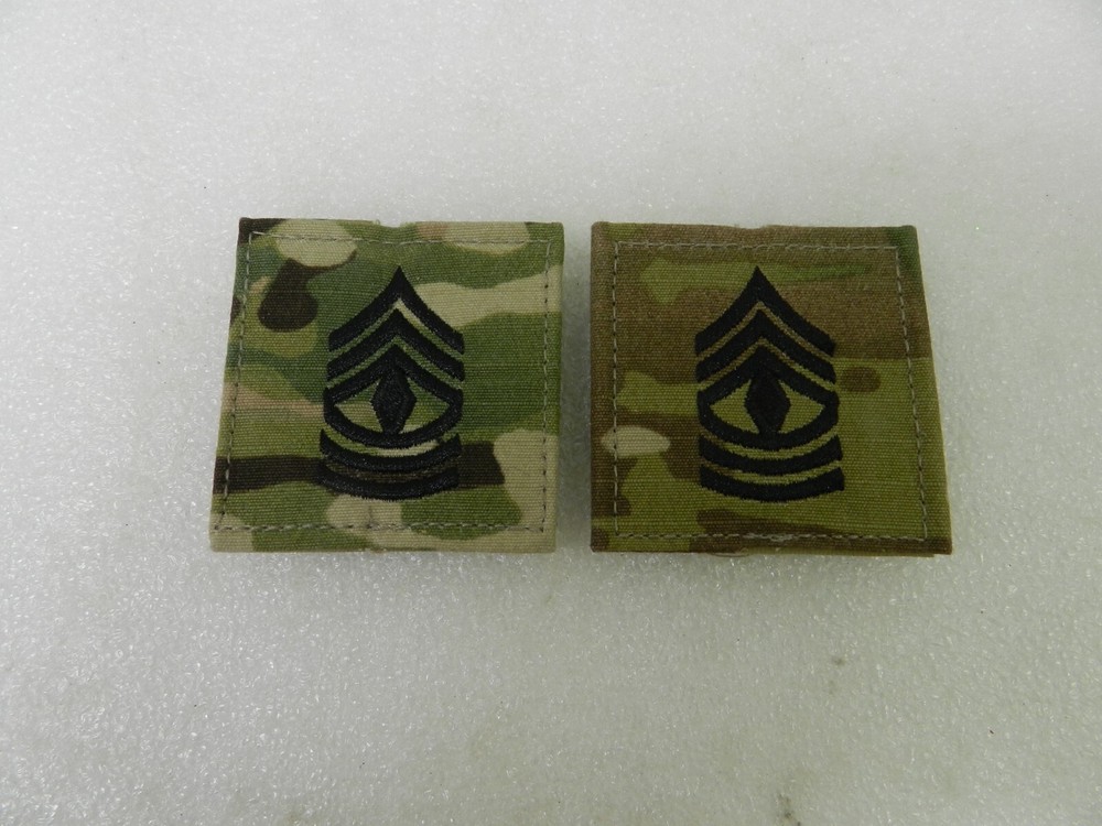 US Army First Sergeant E-8 2x2 Classic Woodland Camo Hook Rank Patch Pair BDU