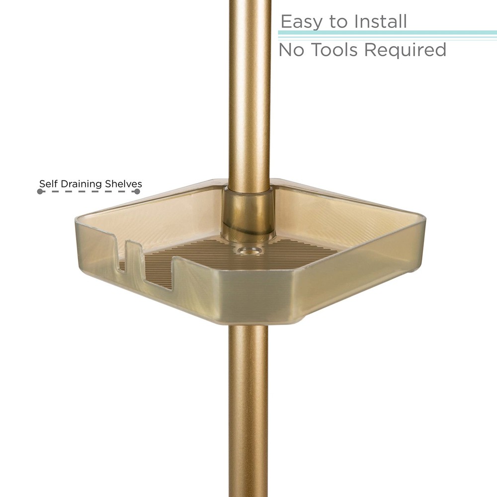 4 Tier Tensions Corner Shower Caddy | Shelves | Adjustable 48“-101” | Bathroo...