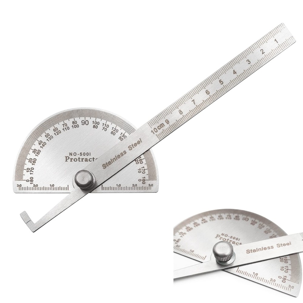 Stainless Steel Angle Protractor 0-180 Degrees 10 cm Woodworking Ruler Tool