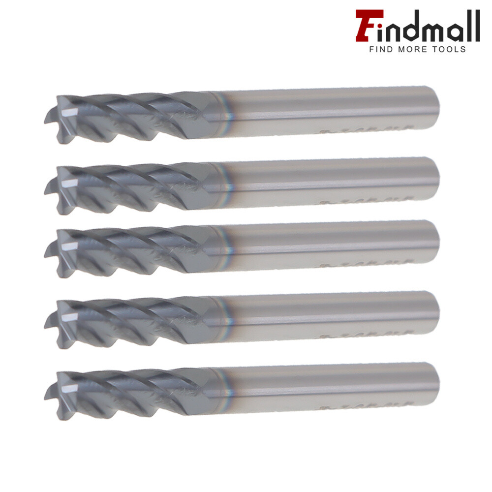 Findmall 5 PCS 3/16" SHANK DIAMETER 4 FLUTE CARBIDE END MILL - TiALN COATED