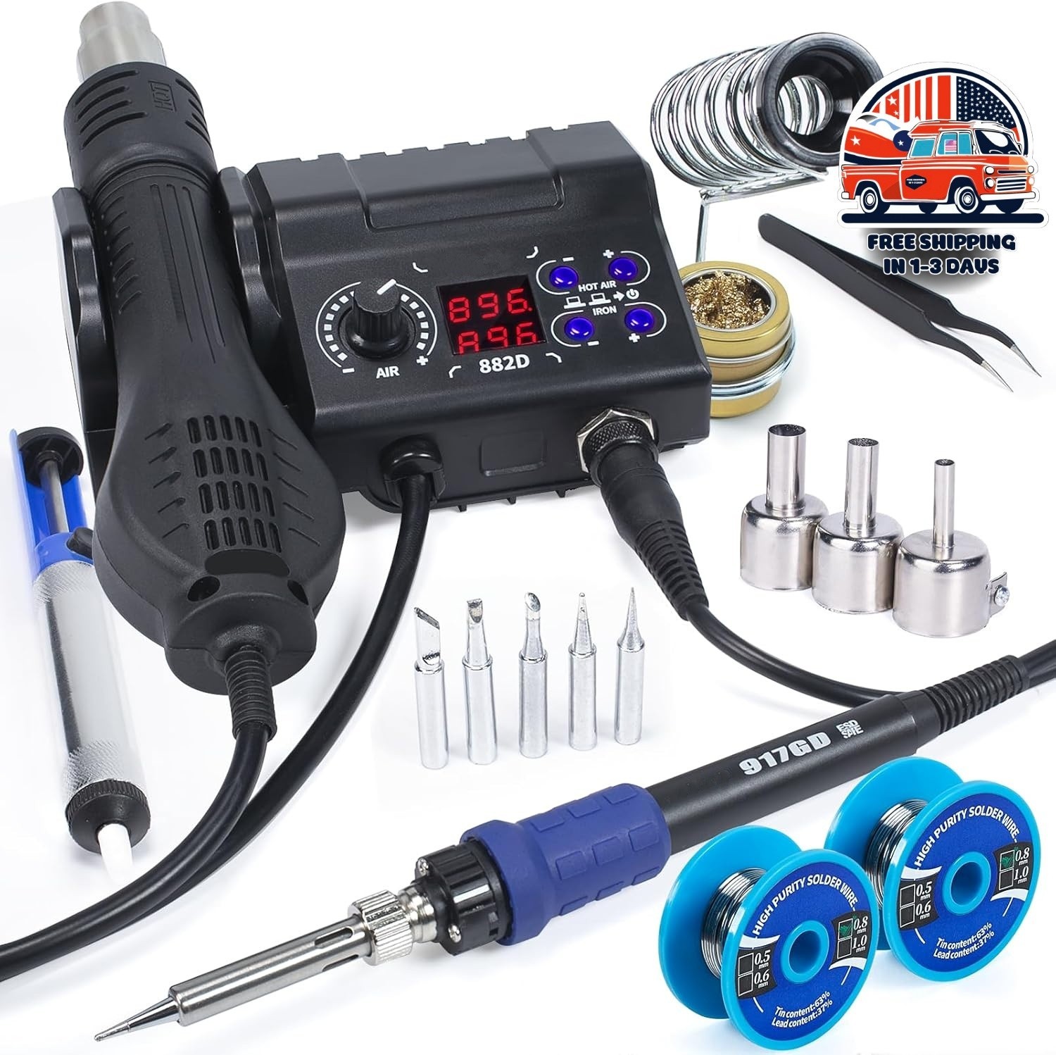 Estacion De Soldadura 2 En 1 Estación Calor Pistola Aire Caliente Digital Nuevo