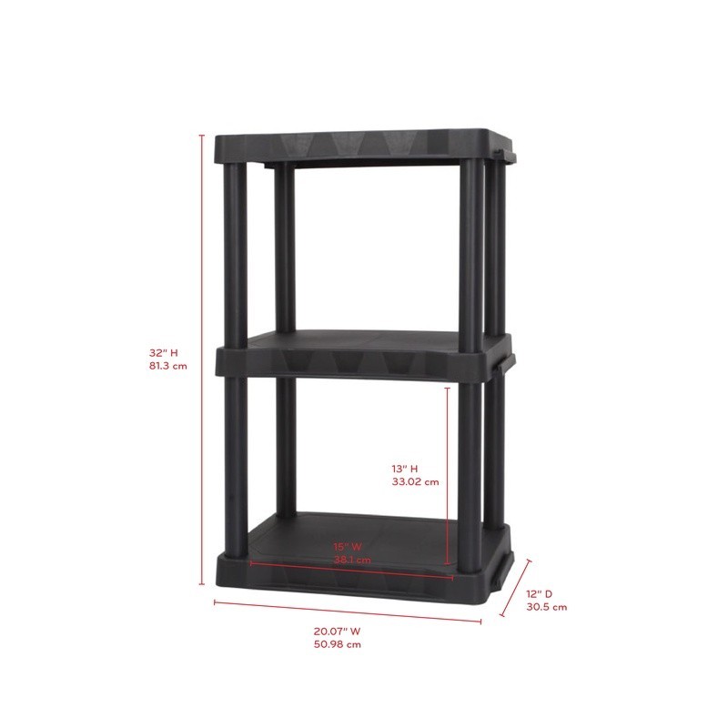 3 Shelf Black Plastic Storage Unit Easy Assembly Durable Utility Organizer New